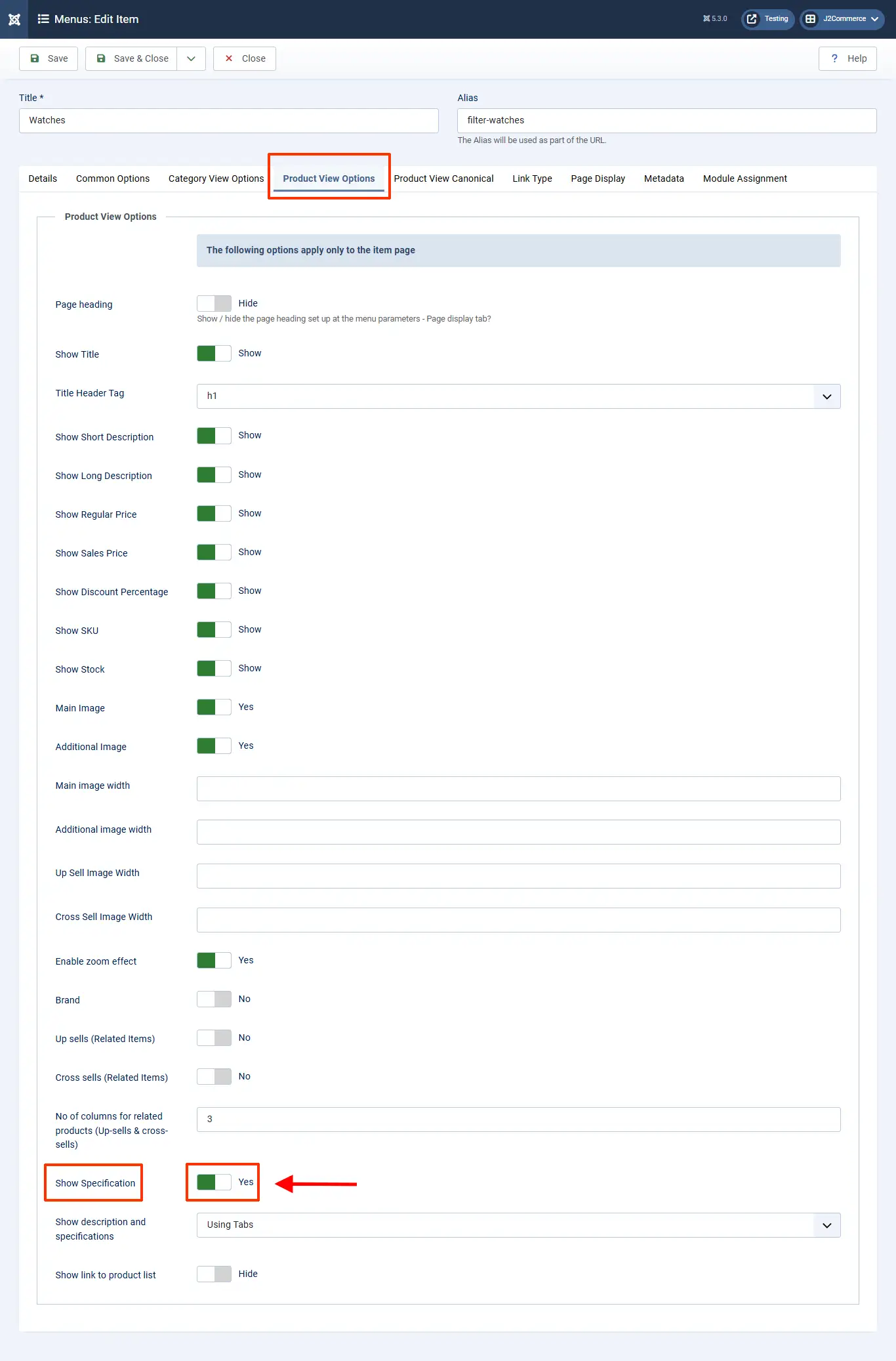 Menu settings